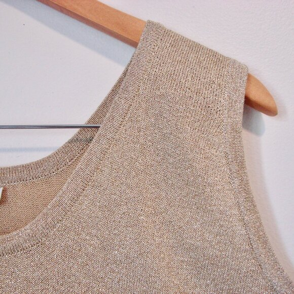 Vintage Gold Metallic Knit Sleeveless Tank Top Party Beta's Choice Size Large - Picture 4 of 12
